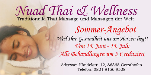 Sommerangebot: vom 15. Juni bis 15. Juli sind alle Behandlungen um 5 Euro reduziert!